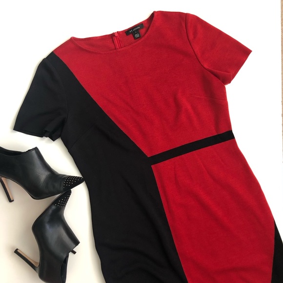 St. John Slanted Colorblock Milano Dress - Picture 3 of 6